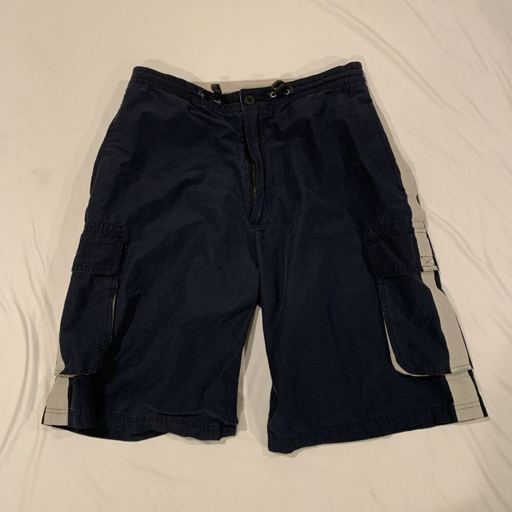 Wear First Men's Navy/Gray Striped Cotton Nylon Blend Cargo Shorts Sz 30 x 11